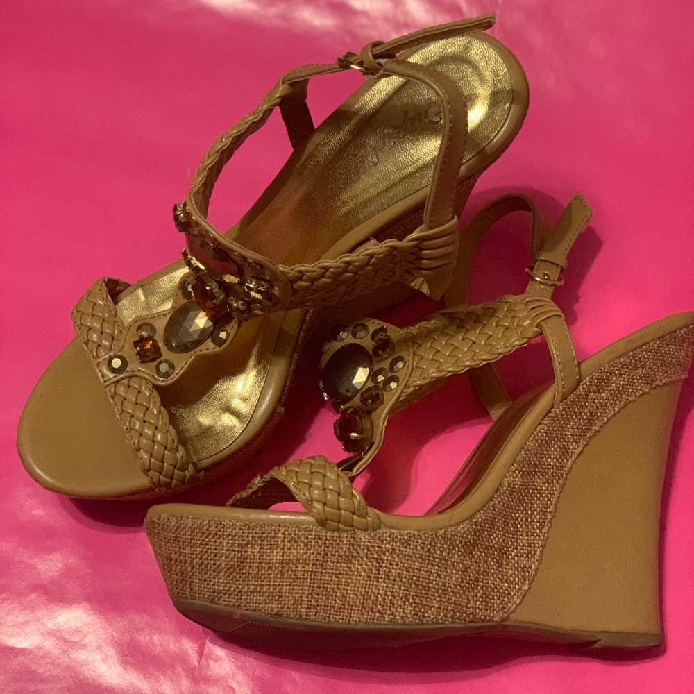 Qupid Cream Rhinestoned Wedge